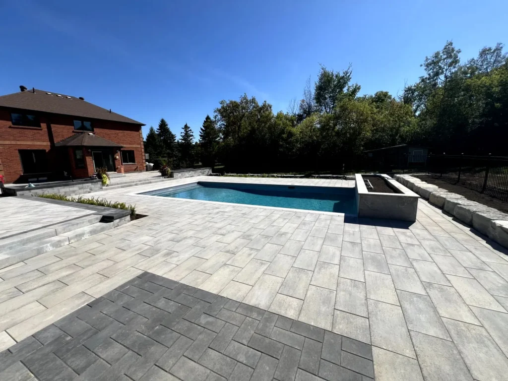 Backyard Pool and Landscape Interlock Installation by Destination Pools & Landcsaping in Toronto and South Mississauga