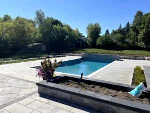 Backyard Pool and Landscape Interlock Installation by Destination Pools & Landscaping in Toronto and South Mississauga