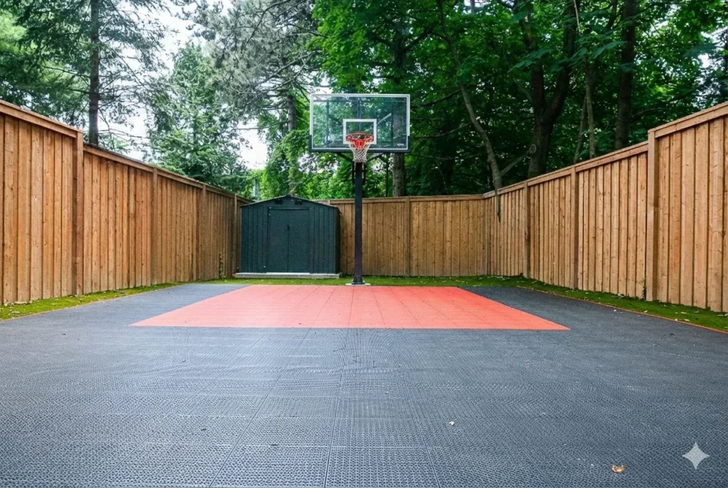 Sports Court in backyard home in toronto by Destination Pools & Landscaping
