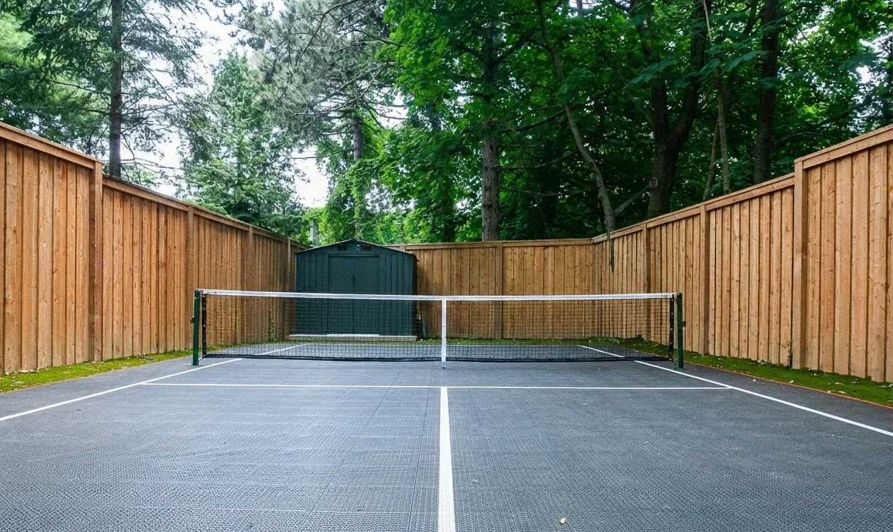 Pickleball court in toronto & south mississauga home backyard by Destination Pools & Landscaping