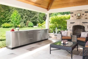 Outdoor Kitchen Installation in Backyard with Newage prefabricated kitchen